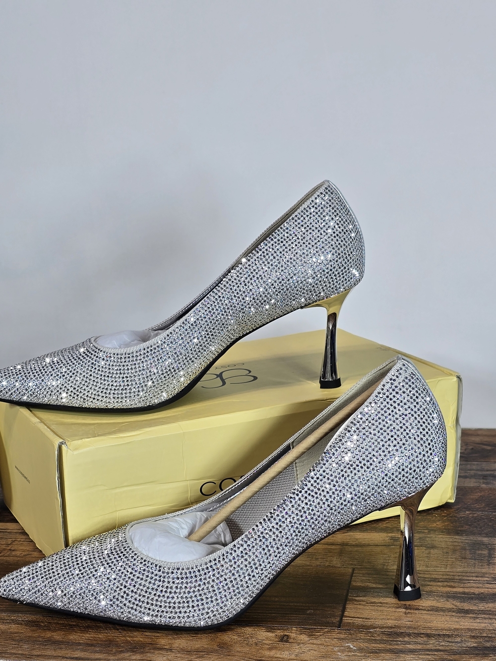 Cosy Island Sparkle Pointed Toe Silver Pumps with Metallic Heel Size 10